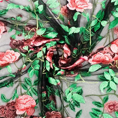 Embroidery Pink Rose Tulle