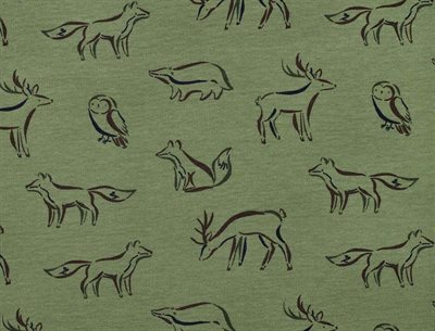 French Terry Forest Animals Green