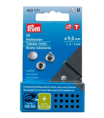 Prym nitter Ø sølv 9mm 4-6mm