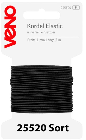 Rund elastik snor i 1 mm. 25520 Sort